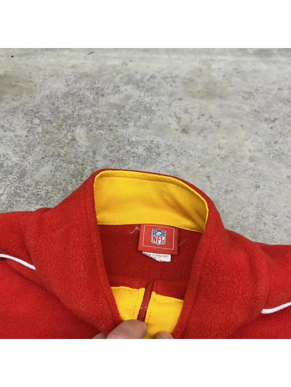 vintage kansas city chiefs red and yellow quarter zip fleece jacket size xl